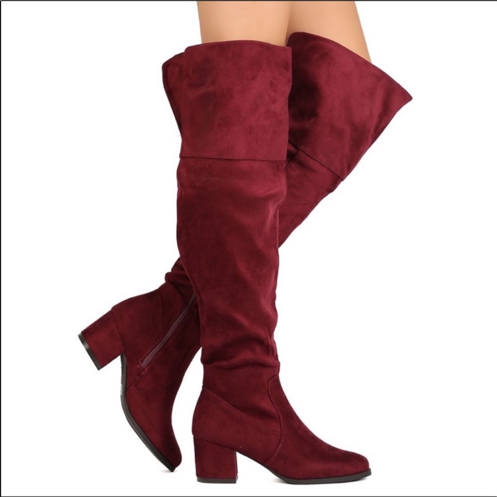 OTK Red/Burgundy Faux Suede Boots, Size 9